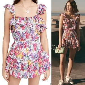 LoveShackFancy Marina Dress Sunburst Floral Mini tiered ruffle dress L Large